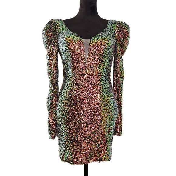 ALYCE PARIS V-Back Long Sleeve Dress in Dragon Scale, Size 6 - Picture 1 of 15